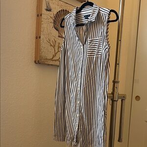 Tommy Hilfiger Navy and White Striped Sleeveless Midi Dress